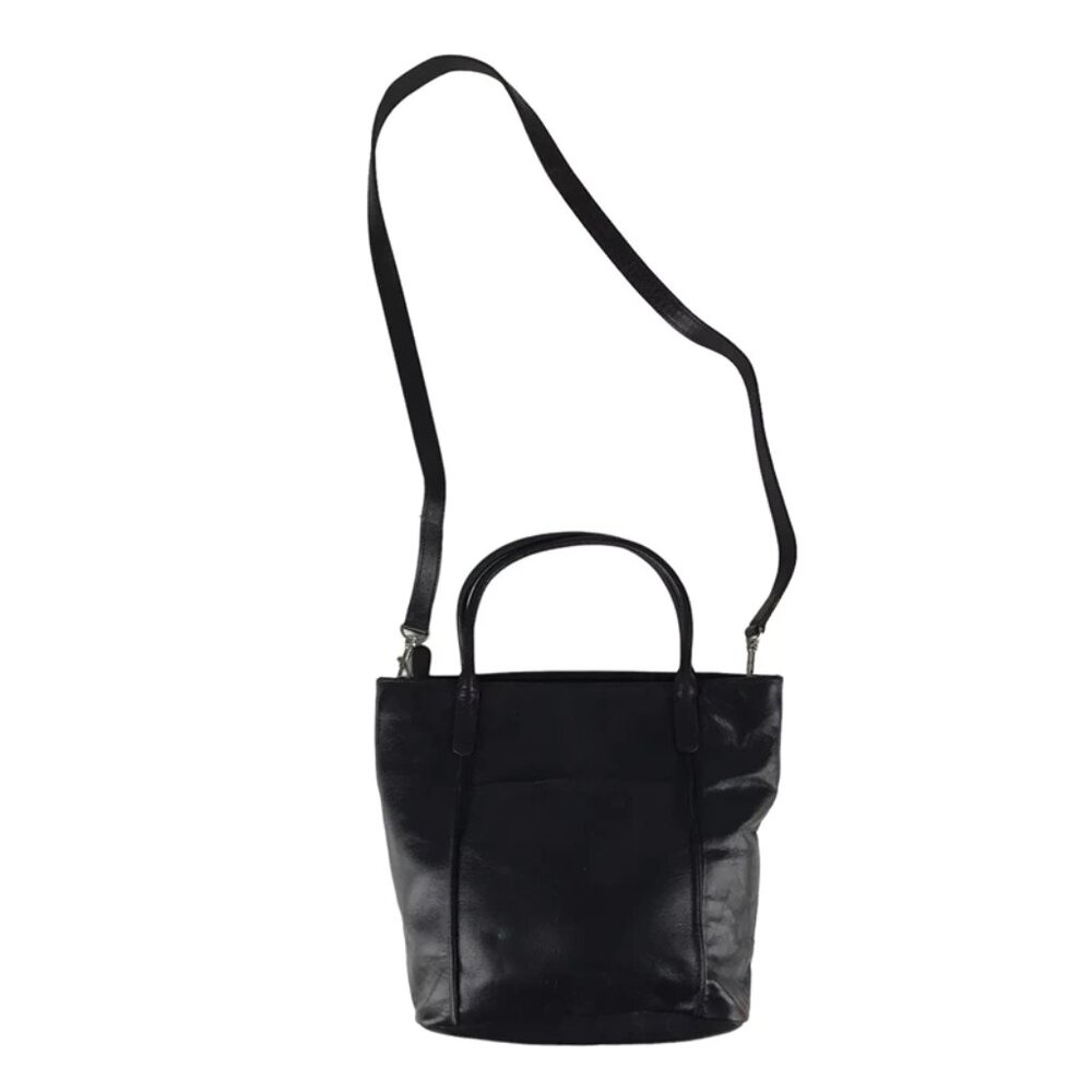 Bechamel Womens Black Leather Double Handles Detachable Strap Pockets‎ Tote Bag
